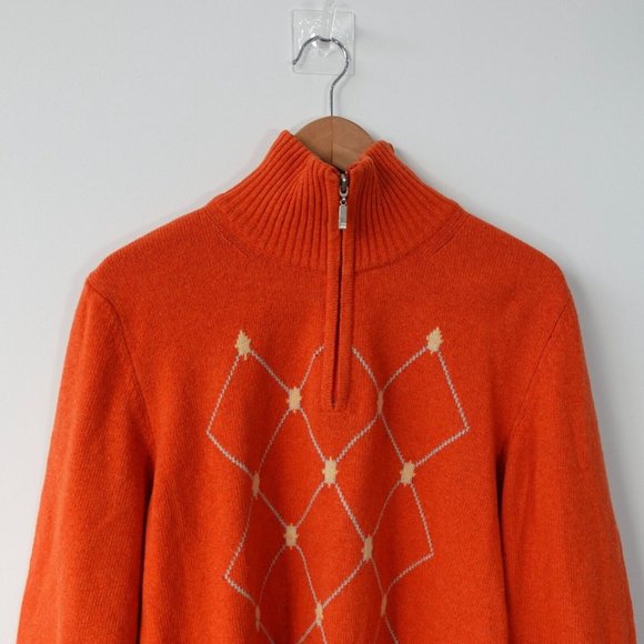 VINTAGE Argyle Wool Sweater Mens Small Knit‎ Orange Jumper Italian 90s LPT ITALY - Picture 2 of 14